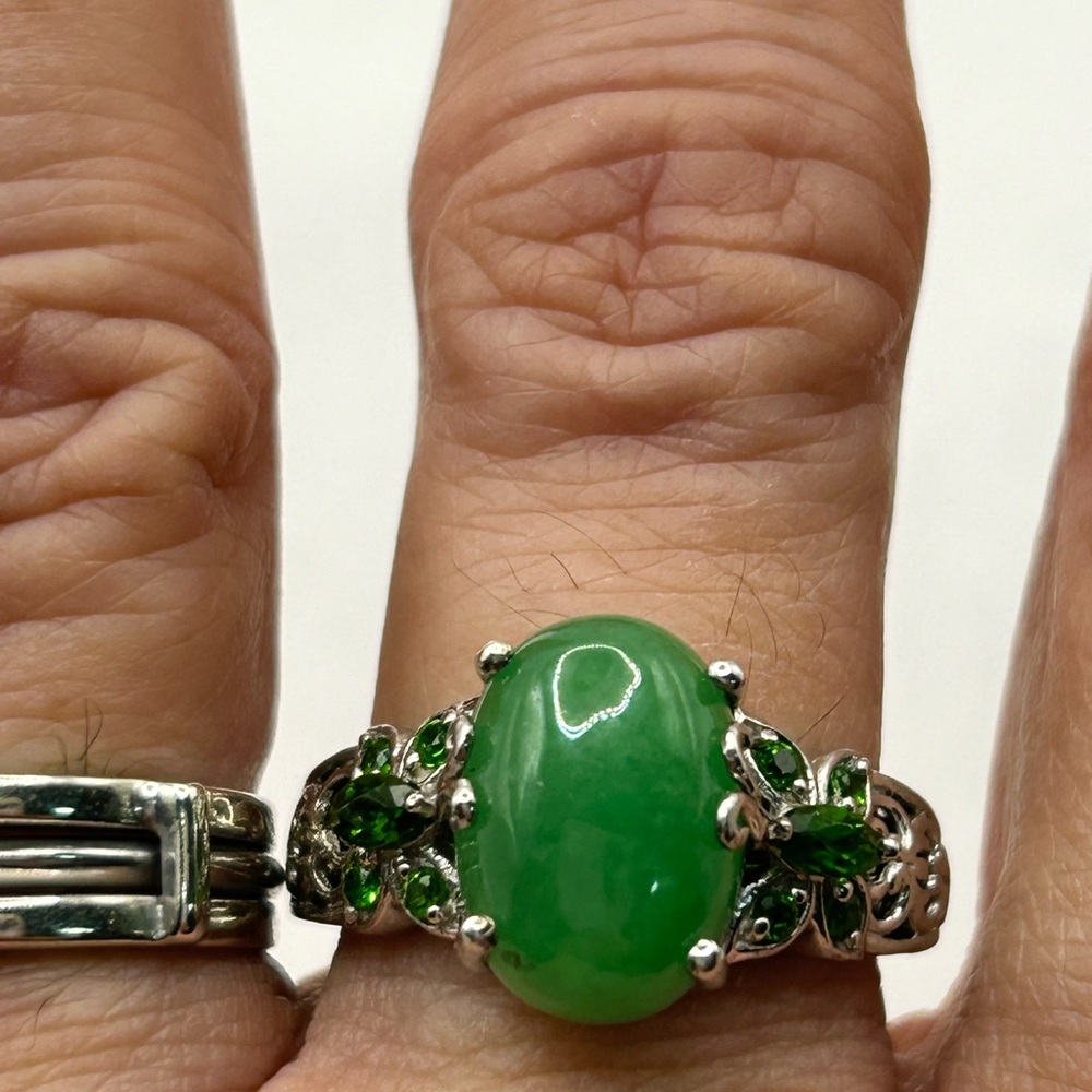 CHUCK CLEMENCY STS 925 Sterling Silver Jade Jadeite Ring Size 10 - Picture 6 of 7